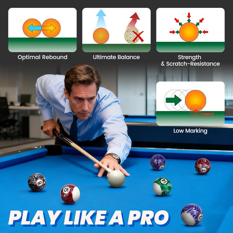 JOLORLY Pool Balls Billiard Set – 2-1/4" Regulation Size, 6 oz Professional Weight, AAA Grade Pure Resin, Pool Table Balls for Tournament, Bar, Game Room & Gifts - Image 5